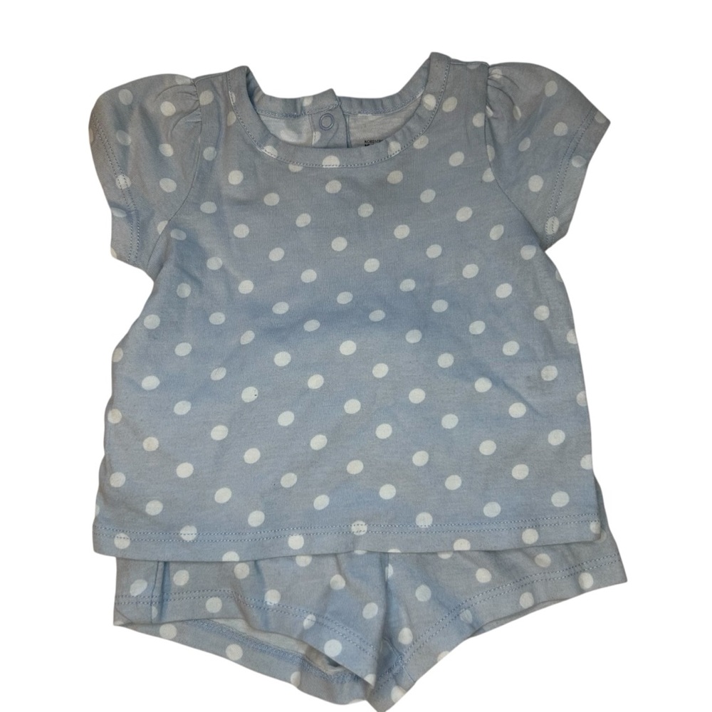 Nordstrom Rack Light Blue Baby Girl Two Piece Outfit with White Polka Dots 3M